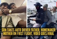 मुलाने पहिल्या फ्लाइटमध्ये ऑटोचालक वडिलांना, गृहिणी आईला घेऊन, व्हिडिओ व्हायरल